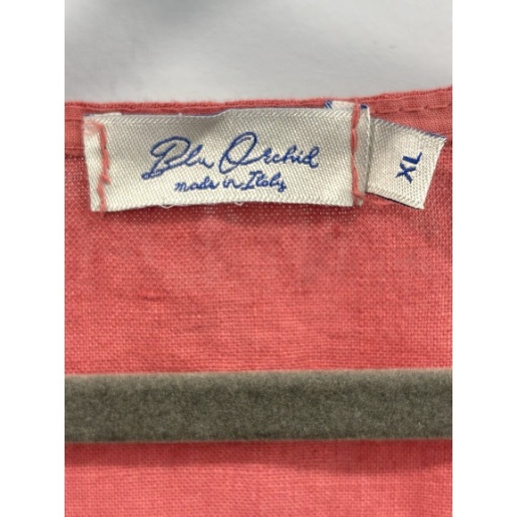 Blu Orchid Women's XL 100% Linen Dress Pink Textured Floral Neckline Pockets - Picture 10 of 10